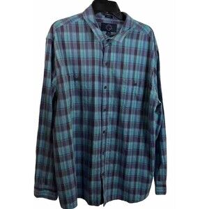 Even Tide Men’s Blue Plaid Shirt  Button Down Size 2XL Casual Pockets